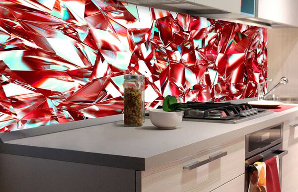 DIMEX | Fototapeta do kuchyne Červený kryštál KI-180-071 | 180 x 60 cm | červená, biela