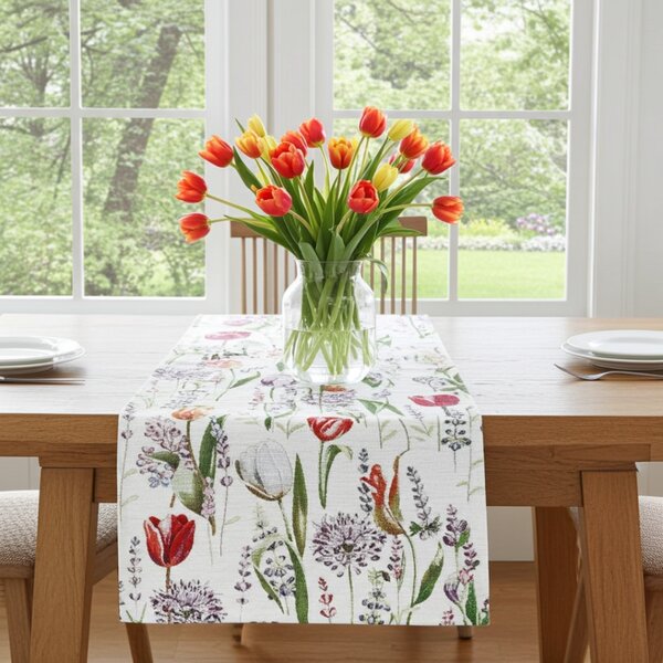Gobelínový obrus na stôl Tulipány Chenille 1187B Farba Viacfarebná Rozmery 40x100 cm