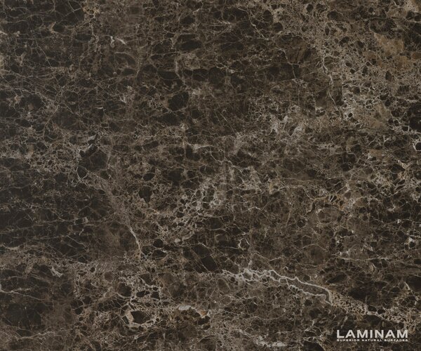 DELIFE Konferenčný stolík Edge zaoblený 90x90 cm keramika Laminam® Emperador Extra Lucidato tmavohnedá Trive kov čierna