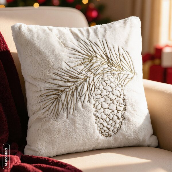 CHLPATÁ VIANOČNÁ DEKORAČNÁ OBLIEČKA NA VANKÚŠ PINE 45X45 CM BIELA
