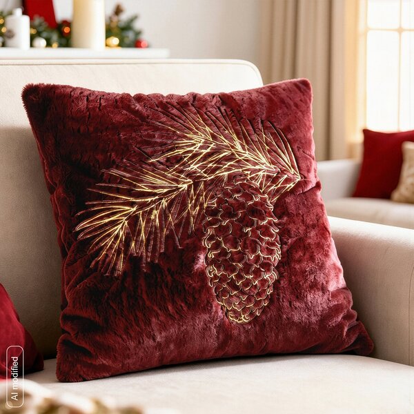 CHLPATÁ VIANOČNÁ DEKORAČNÁ OBLIEČKA NA VANKÚŠ PINE 45X45 CM BORDOVÁ