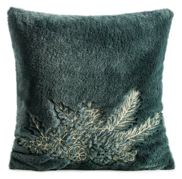 CHLPATÁ VIANOČNÁ DEKORAČNÁ OBLIEČKA NA VANKÚŠ TWIG 45X45 CM TMAVOZELENÁ