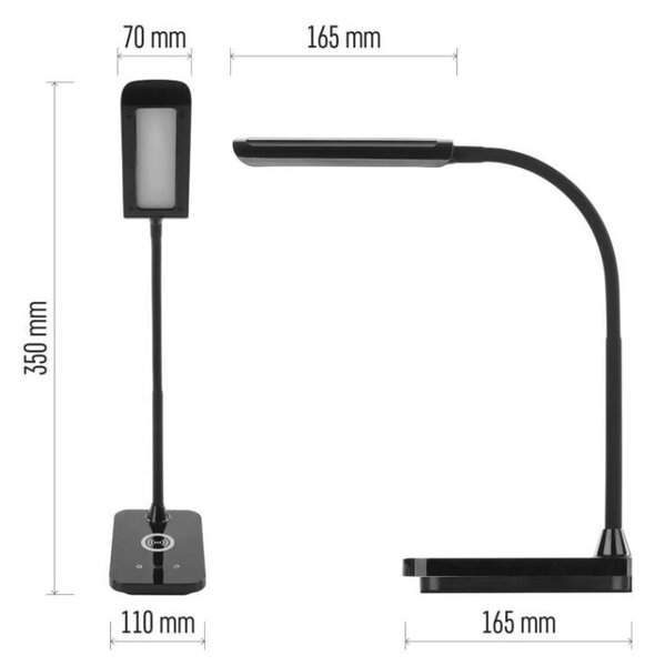 LED stolová lampa KYLE 5,5 W s bezdrôtovým nabíjaním a USB, Ra 90, stmievateľná, čierna (Z7639)