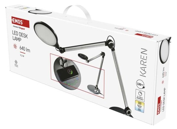 LED stolová lampa KAREN 9,2 W s bezdrôtovým nabíjaním, 640 lm, 3 farby svetla, stmievateľná, sivá (Z7615)