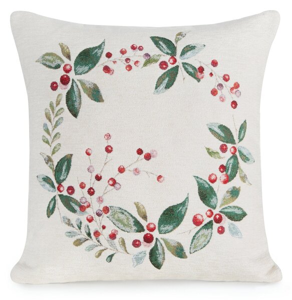 VIANOČNÁ GOBELÍNOVÁ DEKORAČNÁ OBLIEČKA NA VANKÚŠ BERRIES 45X45 CM VZOROVANÁ