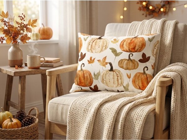 Flanelová obliečka na vankúš LEAVES & PUMPKINS 50x70 cm, farebný