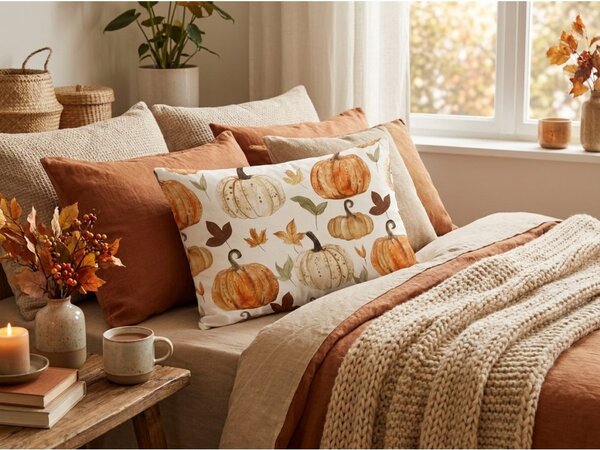 Flanelová obliečka na vankúš LEAVES & PUMPKINS 50x70 cm, farebný