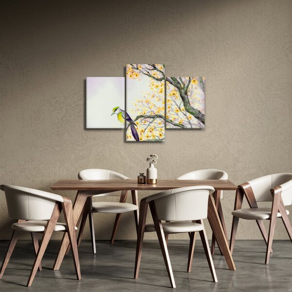 Obraz - Akvarelový vtáčik na strome (90x60 cm)