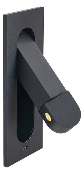 Moderné nástenné svietidlo čierne vrátane LED a portu USB-C - Hilton