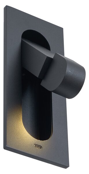 Moderné nástenné svietidlo čierne vrátane LED a portu USB-C - Hilton