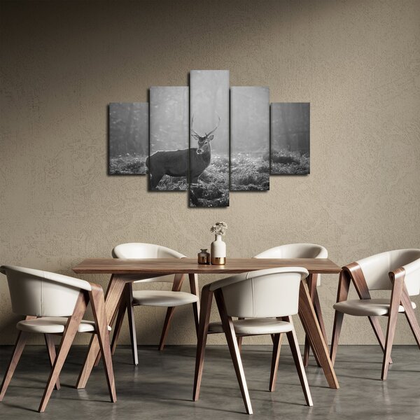 Obraz - Jeleň v lese, čiernobiela (150x105 cm)