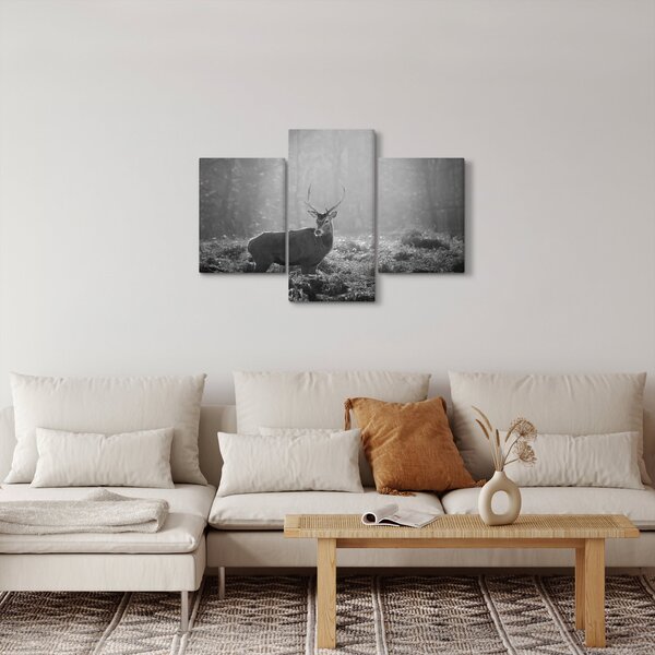 Obraz - Jeleň v lese, čiernobiela (90x60 cm)