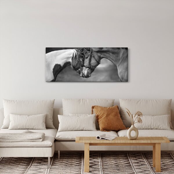 Obraz - Zamilované kone, čiernobiela (120x50 cm)
