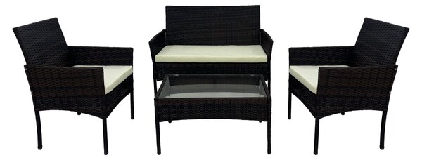 KONDELA Záhradný 4-dielny ratanový set, hnedočierna/béžová, RATANA 2 NEW