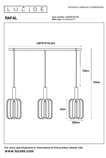 Lucide L454920336 závesné stropné svietidlo RAFAL E27