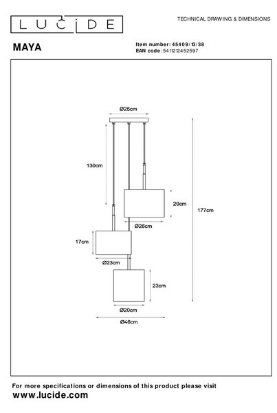 Lucide L454091338 závesné stropné svietidlo MAYA E27