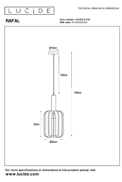 Lucide L454920136 závesné stropné svietidlo RAFAL E27