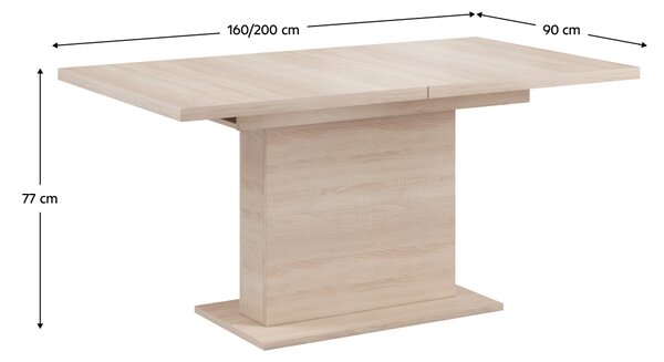 KONDELA Jedálenský rozkladací stôl, dub sonoma, 160-200x90 cm, BOBA
