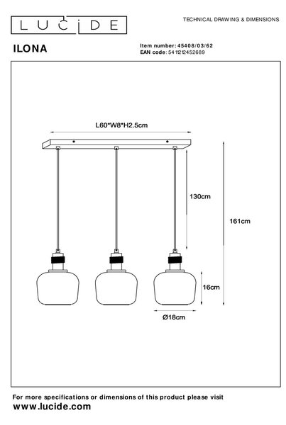 Lucide L454080362 závesné stropné svietidlo ILONA E27