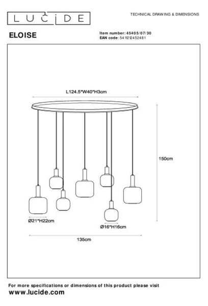 Lucide L454050730 závesné stropné svietidlo ELOISE E27