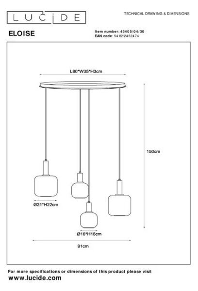 Lucide L454050430 závesné stropné svietidlo ELOISE E27
