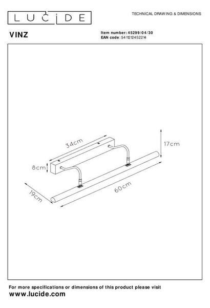 Lucide L452990430 nástenné svietidlo VINZ G9
