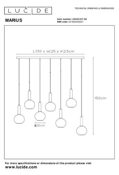 Lucide L454020730 závesné stropné svietidlo MARIUS E27