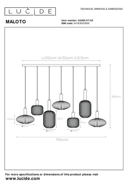 Lucide L453860762 závesné stropné svietidlo MALOTO E27