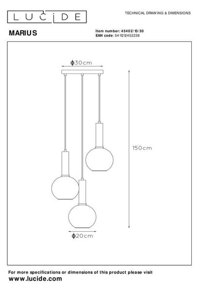 Lucide L454021330 závesné stropné svietidlo MARIUS E27