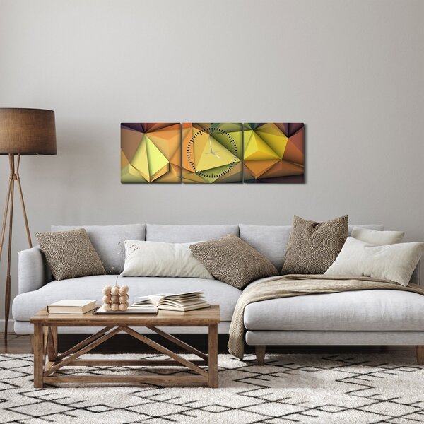 Obraz - Polygonálna 3D abstrakcia (s hodinami) (90x30 cm)