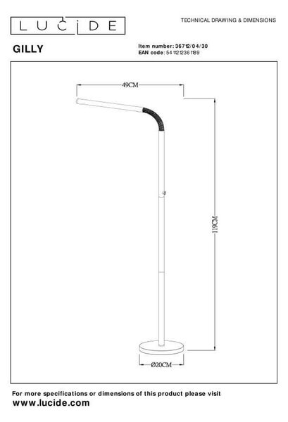 Lucide L367120430 LED stojacia lampa GILLY | 3W integrovaný LED zdroj | 300lm | 2700K