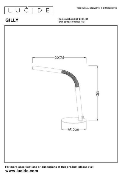 Lucide L366120431 LED stolná lampička GILLY | 3W integrovaný LED zdroj | 290lm | 2700K