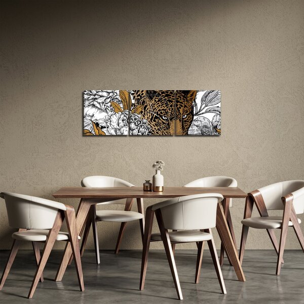 Obraz - Leopard medzi kvetmi (s hodinami) (90x30 cm)
