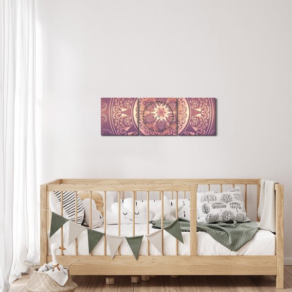 Obraz - Mandala na fialovom gradiente (s hodinami) (90x30 cm)