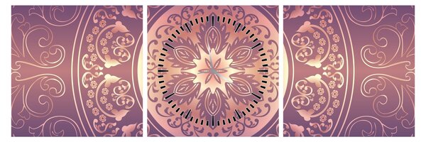 Obraz - Mandala na fialovom gradiente (s hodinami) (90x30 cm)