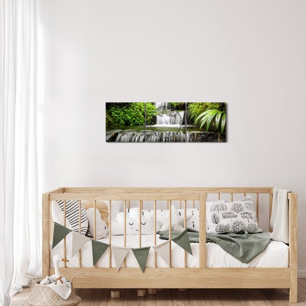 Obraz - Vodopád v dažďovom lese (s hodinami) (90x30 cm)