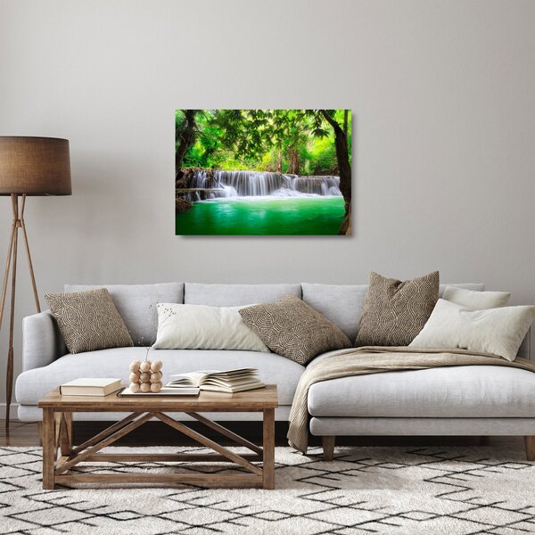 Sklenený obraz vodopádu v Kanchanaburi, Thajsko (70x50 cm)