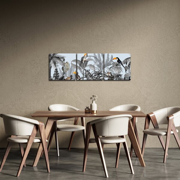 Obraz zvierat v tropickom lese (s hodinami) (90x30 cm)