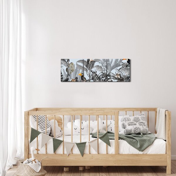Obraz zvierat v tropickom lese (s hodinami) (90x30 cm)