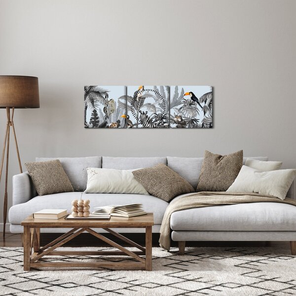 Obraz zvierat v tropickom lese (s hodinami) (90x30 cm)