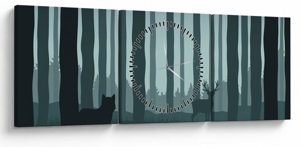 Obraz - Jeleň s vlkom v skalách (s hodinami) (90x30 cm)