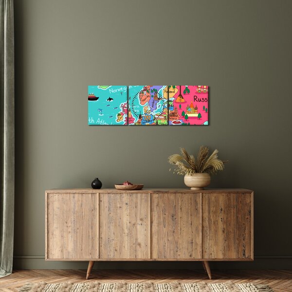 Obraz - Detská mapa Európy (s hodinami) (90x30 cm)