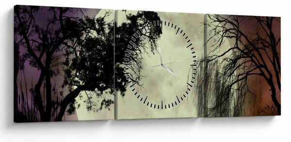 Obraz - Spln nad hladinou (s hodinami) (90x30 cm)