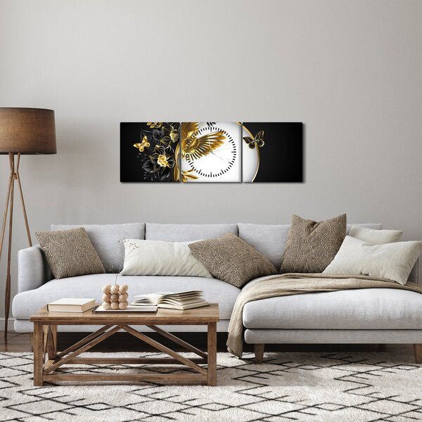 Obraz - Guľa so zlatými motívmi (s hodinami) (90x30 cm)