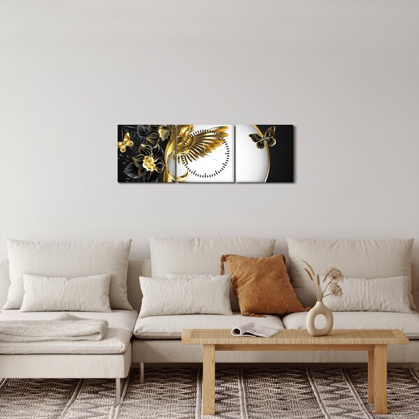 Obraz - Guľa so zlatými motívmi (s hodinami) (90x30 cm)