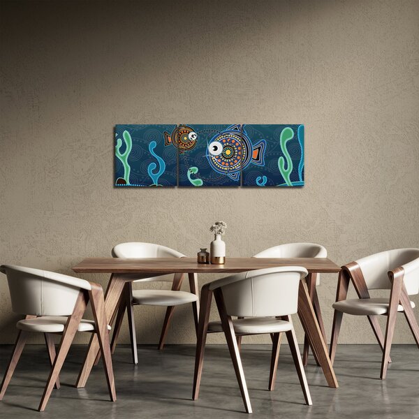 Obraz - Maľované rybičky (s hodinami) (90x30 cm)