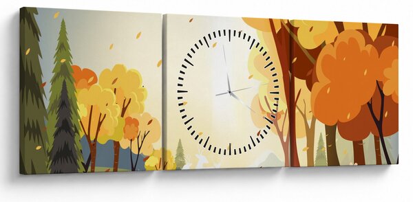 Obraz - Jesenná krajina, ilustrácie (s hodinami) (90x30 cm)
