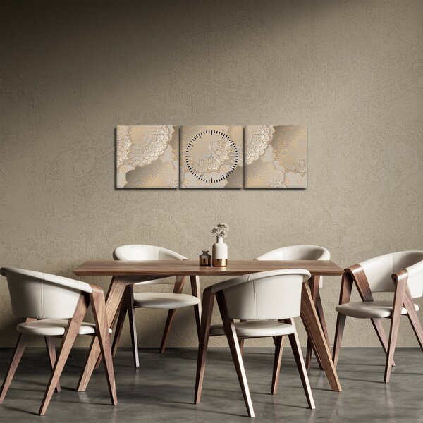 Obraz - Mandaly v zlatých tónoch (s hodinami) (90x30 cm)