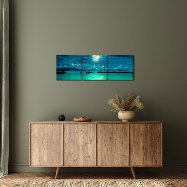 Obraz - Spln nad hladinou (s hodinami) (90x30 cm)