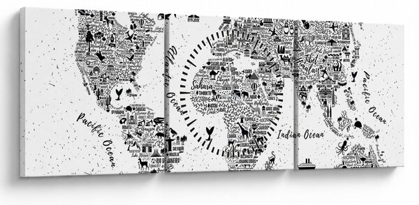 Obraz - Mapa z piktogramov (s hodinami) (90x30 cm)